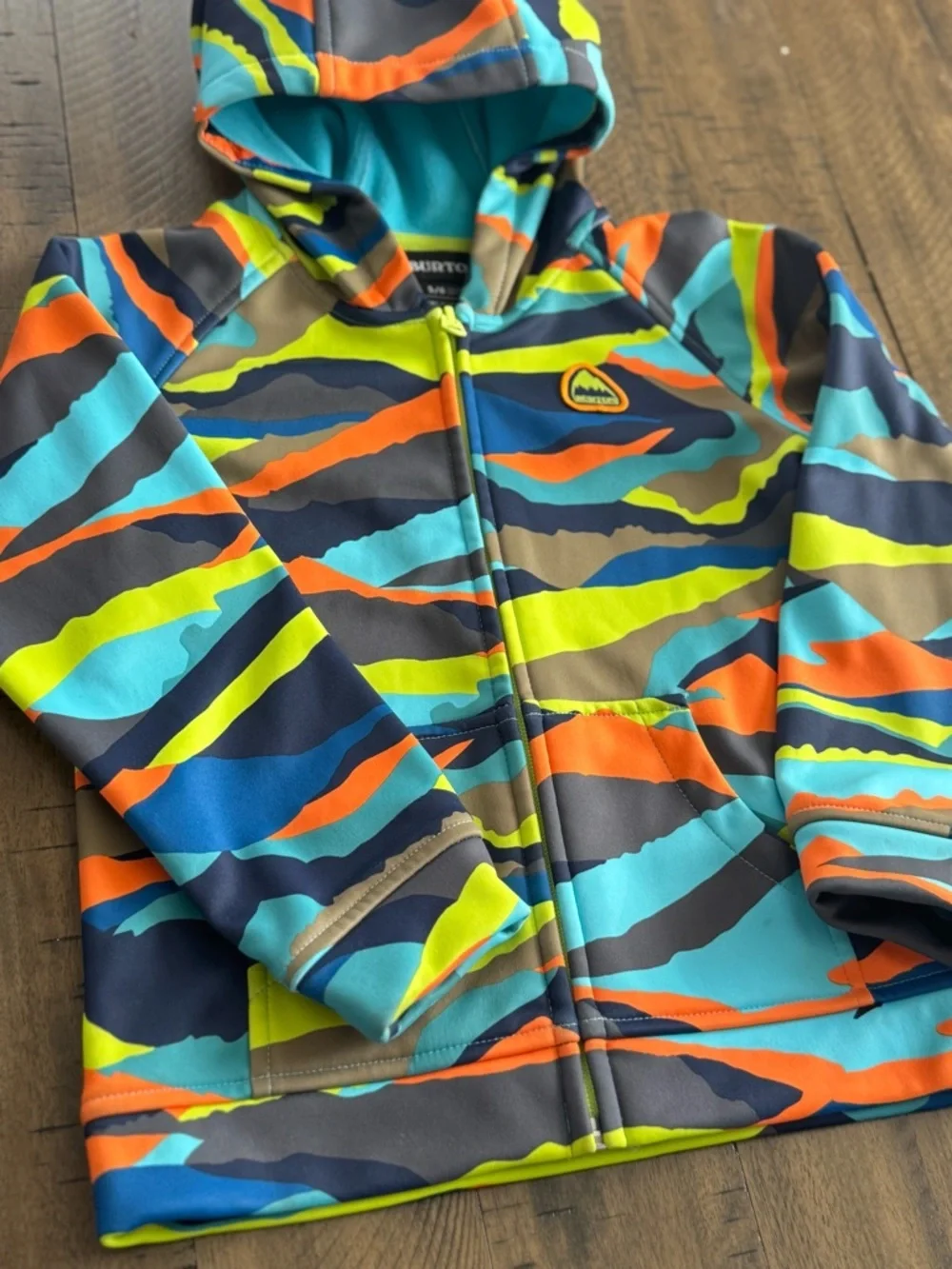 Burton Kids Zip Hoodie in Blue, Green & Orange Camo